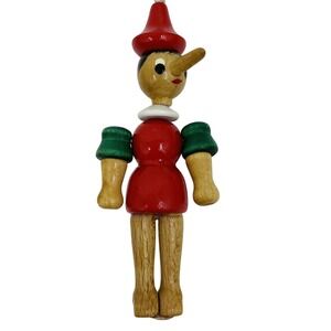 Sevi Italy Sudtirol Wooden Pinocchio Ornament Hand Painted Articulated 4‎ Inch
